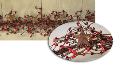 Pip Berry Garland With Stars, Red and Burgundy, 40